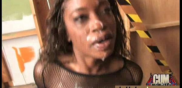  Ebony Cum Slut Hottie Bukkake Party 21